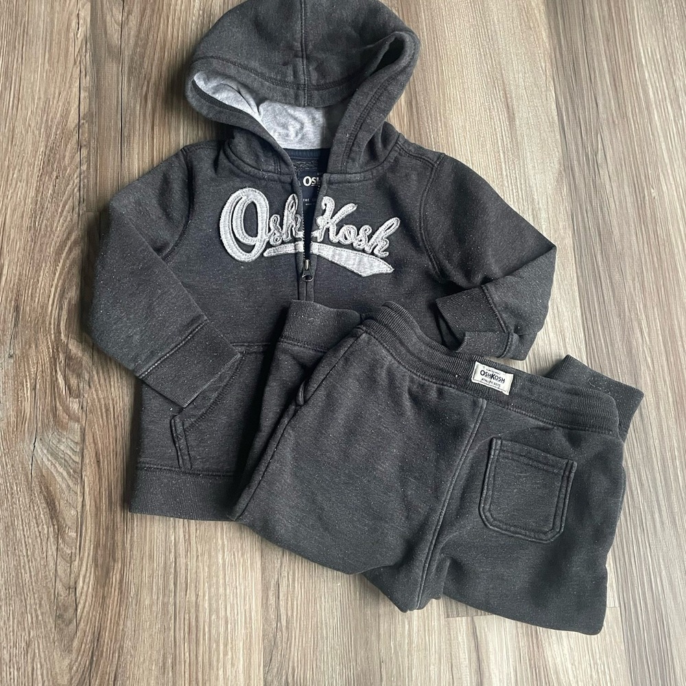 Y2K Osh‎ kosh Sweat Suit Hoodie Sweatpants Outfit Baby Infant 12-18 Months Gray